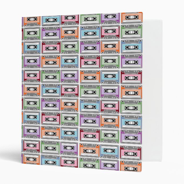 Cassette Tapes Retro Pattern 3 Ring Binder (Front/Inside)