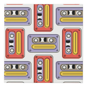 Cassette tapes retro seamless pattern. Vintage des Faux Canvas Print