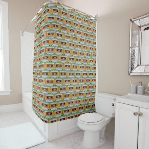 Cassette Tapes Retro Vintage 80s 90s Orange Green Shower Curtain
