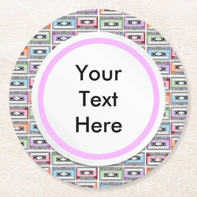 Cassette Tapes Round Paper Coaster (Front)