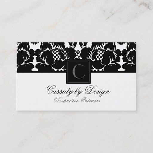 Customizable Cassidy Black Floral Damask Business Card