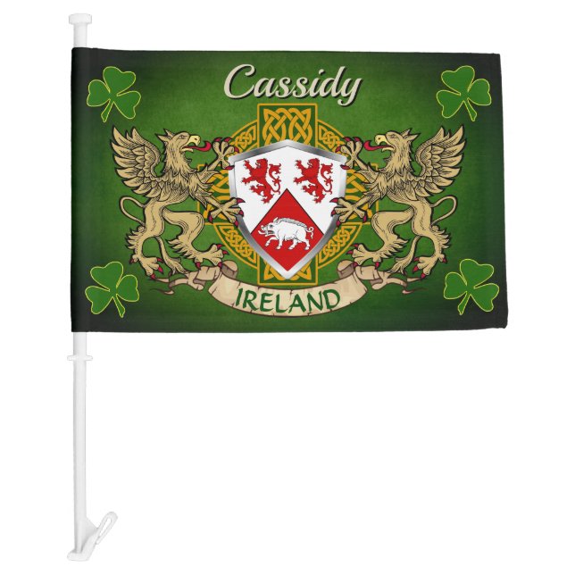 Cassidy Irish Shield & Celtic Cross Personalized Car Flag (Front)