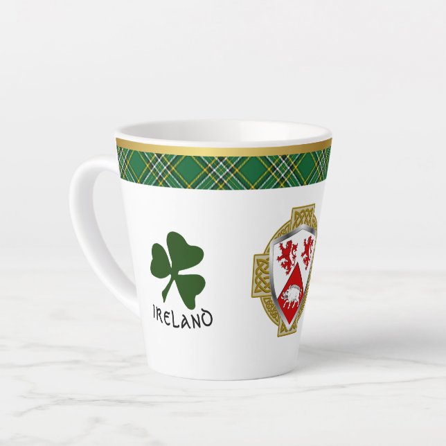 Cassidy Irish Shield & Tartan Personalized Latte Mug (Left Angle)