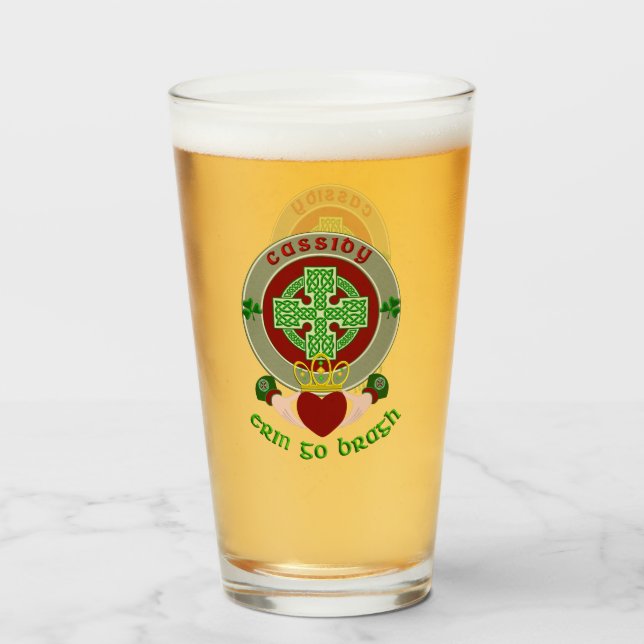 Cassidy/O'Cassidy Celtic Cross Beer Glass (Front Filled)