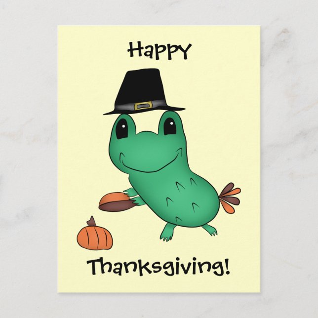 Cassie's Thanksgiving pilgrim frog Holiday Postcard (Front)
