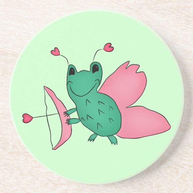 Cassie's Valentine's Day frog fairy Sandstone Coaster (Front)