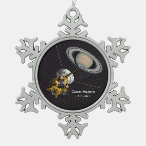 Cassini Huygens Mission to Saturn Snowflake Pewter Christmas Ornament