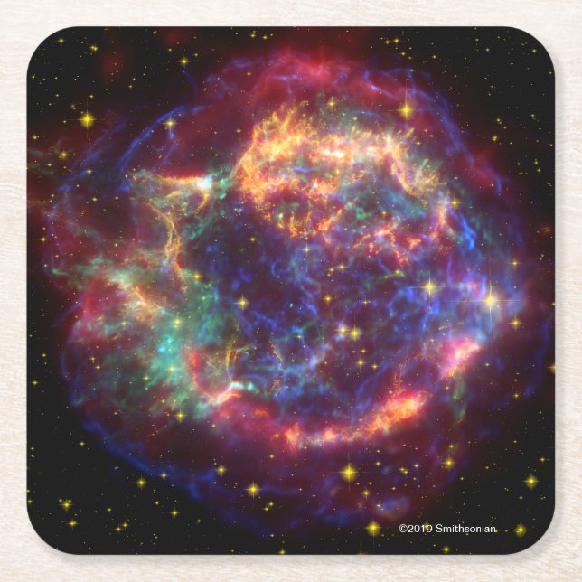Cassiopeia A In Many Colors Square Paper Coaster (Front)