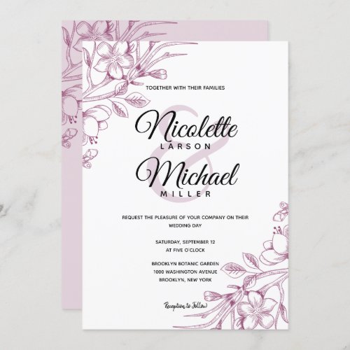 Cassis and Pink Floral Wedding Invitation