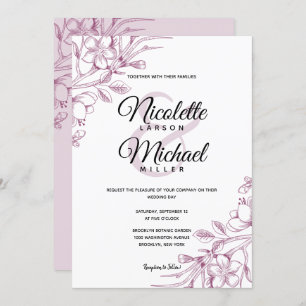 Cassis and Pink Floral Wedding Invitation