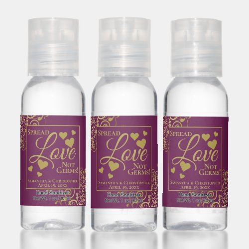 Cassis  Gold Spread Love Not Germs Wedding Favor Hand Sanitizer