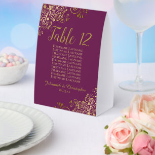 Cassis & Gold Wedding Table Number Seating Chart Paper Table Tent