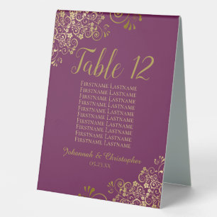 Cassis & Gold Wedding Table Number Seating Chart Table Tent