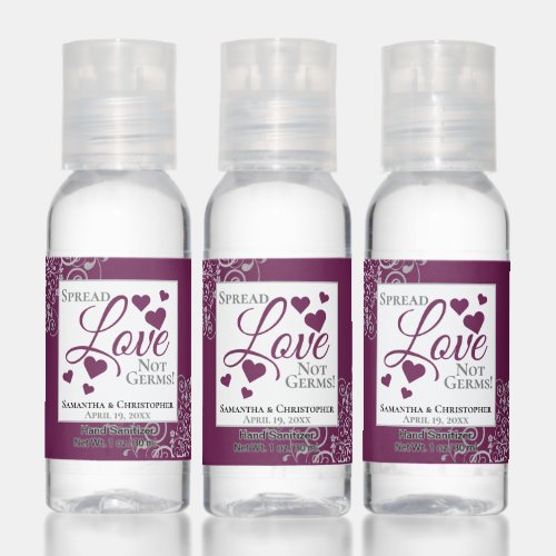 Cassis  Gray Spread Love Not Germs Wedding Favor Hand Sanitizer