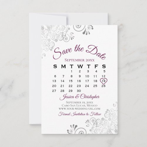 Cassis Gray White Simple Elegant Wedding Calendar Save The Date