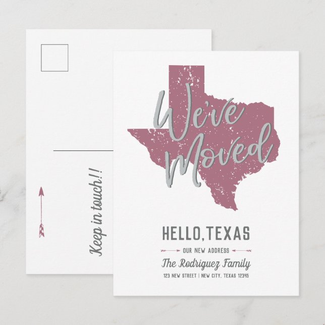 Cassis Mauve We've Moved - Texas Announcement Postcard (Front/Back)