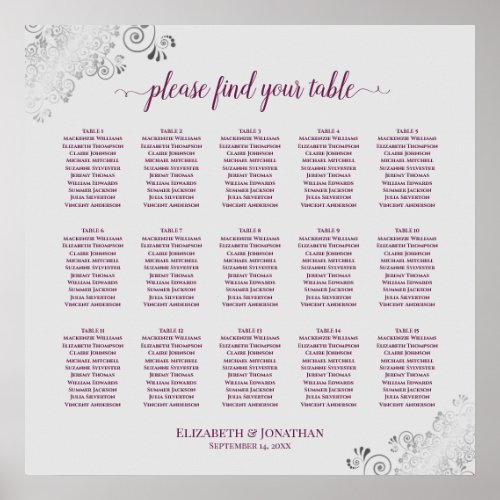 Cassis on Gray 15 Table Wedding Seating Chart