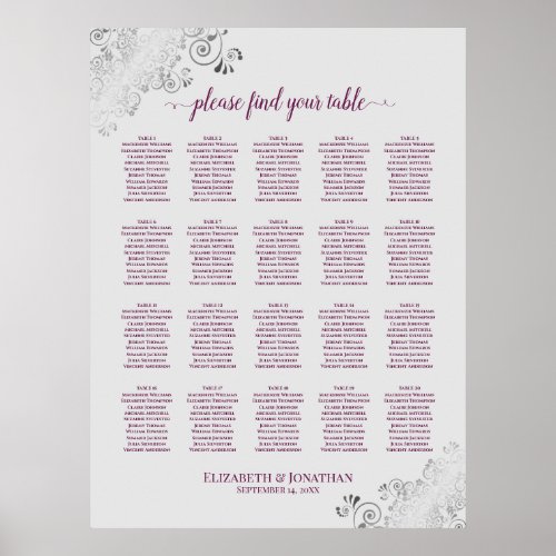 Cassis on Gray 20 Table Wedding Seating Chart