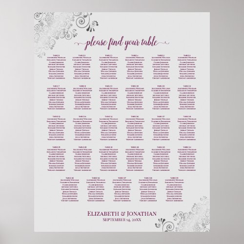 Cassis on Gray 29 Table Wedding Seating Chart