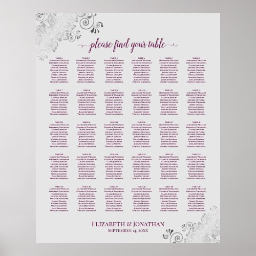 Cassis on Gray 30 Table Wedding Seating Chart