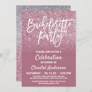 Cassis Pink Silver Faux Glitter Ombre Bachelorette Invitation