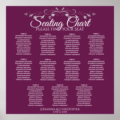 Cassis Purple 11 Table Wedding Seating Chart