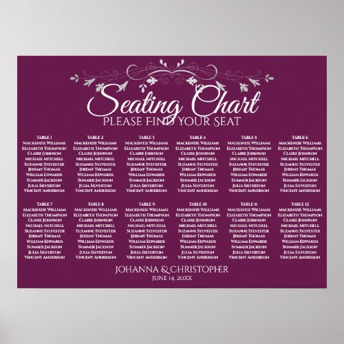 Cassis Purple 12 Table Wedding Seating Chart