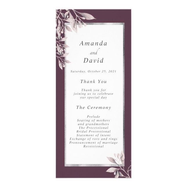 Cassis purple botanical floral wedding program (Front)