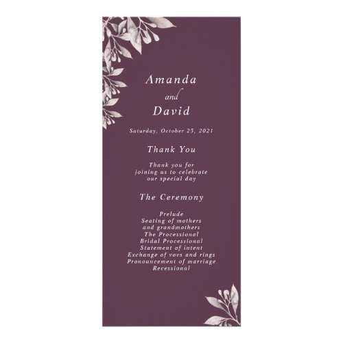 Cassis purple botanical floral wedding program