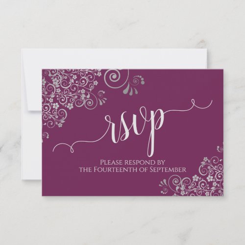 Cassis Purple Elegant Calligraphy Lacy Wedding RSVP Card