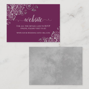 Cassis Purple Elegant Silver Lace Wedding Website Enclosure Card