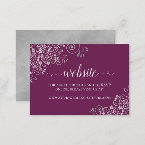 Cassis Purple Elegant Silver Lace Wedding Website Enclosure Card
