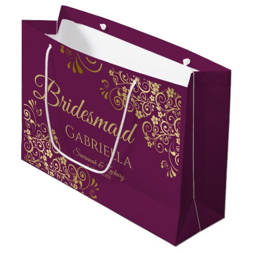 Cassis Purple  Gold Lace Elegant Bridesmaid Large Gift Bag