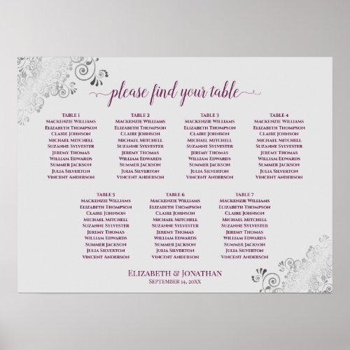 Cassis Purple  Gray 7 Table Wedding Seating Chart