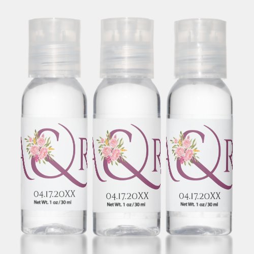 Cassis purple initials ampersand wedding favor hand sanitizer