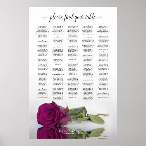 Cassis Purple Rose Alphabetical Seating Chart