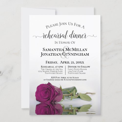 Cassis Purple Rose Wedding Rehearsal Dinner Invitation