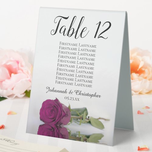 Cassis Purple Rose Wedding Seating Chart Number Table Tent Sign