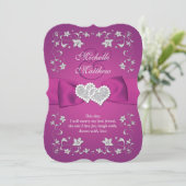 Cassis Purple, Silver, Floral, Hearts Wedding  Invitation (Standing Front)