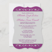 Cassis Purple, Silver, Floral, Hearts Wedding  Invitation (Back)