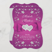Cassis Purple, Silver, Floral, Hearts Wedding  Invitation (Front/Back)
