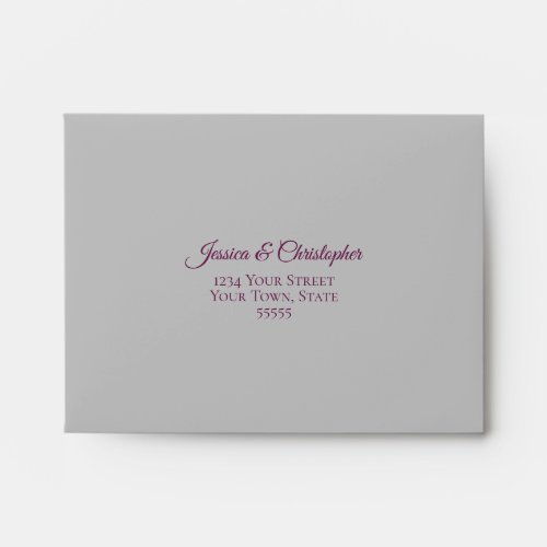 Cassis Purple Silver Lace Inside Gray Wedding RSVP Envelope