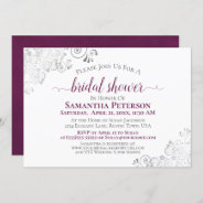 Cassis Purple & Silver Lace White Bridal Shower Invitation at Zazzle