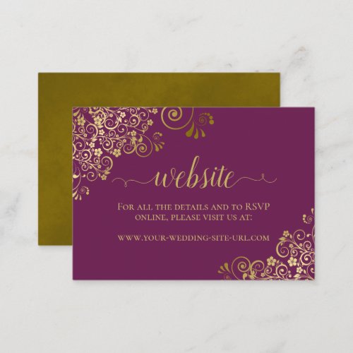 Cassis Purple w Gold Floral Lace Wedding Website Enclosure Card