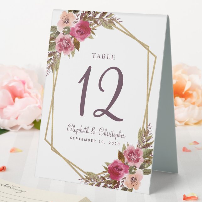 Cassis Wedding Table Number Floral Gold Geometric Table Tent (In SItu (Wedding))