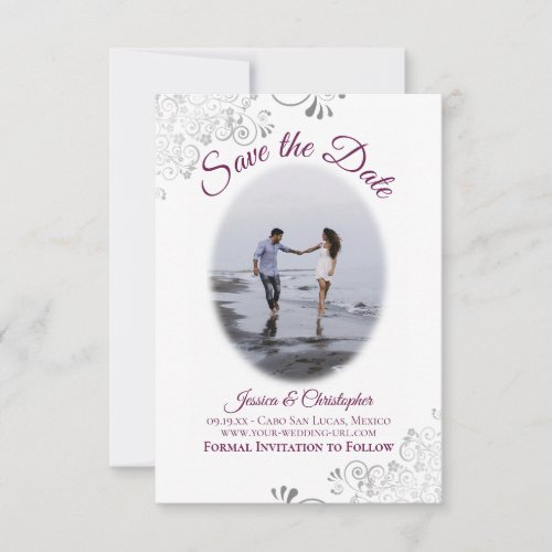 Cassis  White Simple Elegant Wedding Oval Photo Save The Date