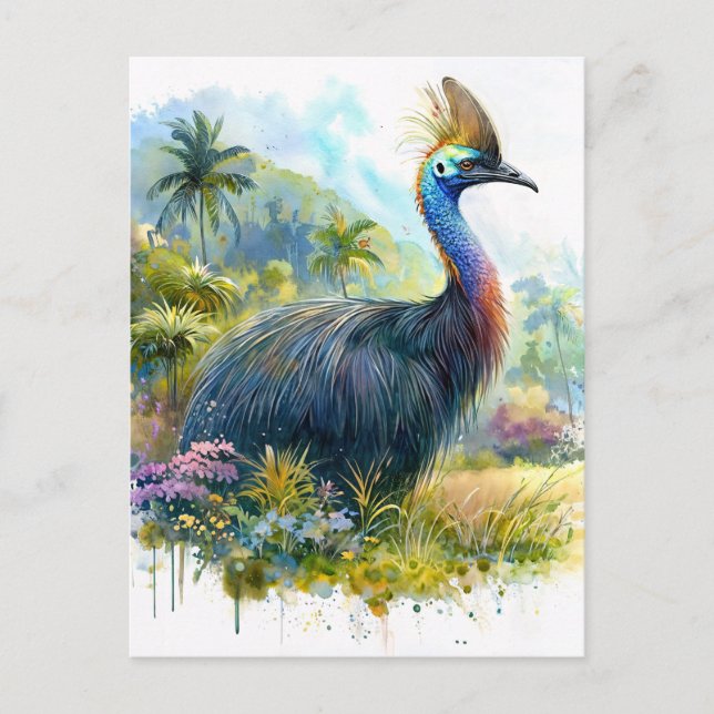 Cassowary Botanical Watercolor Portrait Postcard (Front)