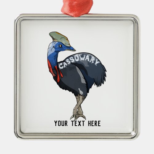 cassowary colored woth text metal ornament