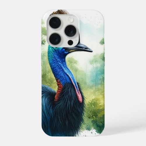 Cassowary in the Forest REF28 _ Watercolor by John iPhone 15 Pro Case