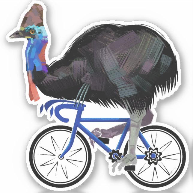Cassowary Riding A Bicycle Sticker (Front)